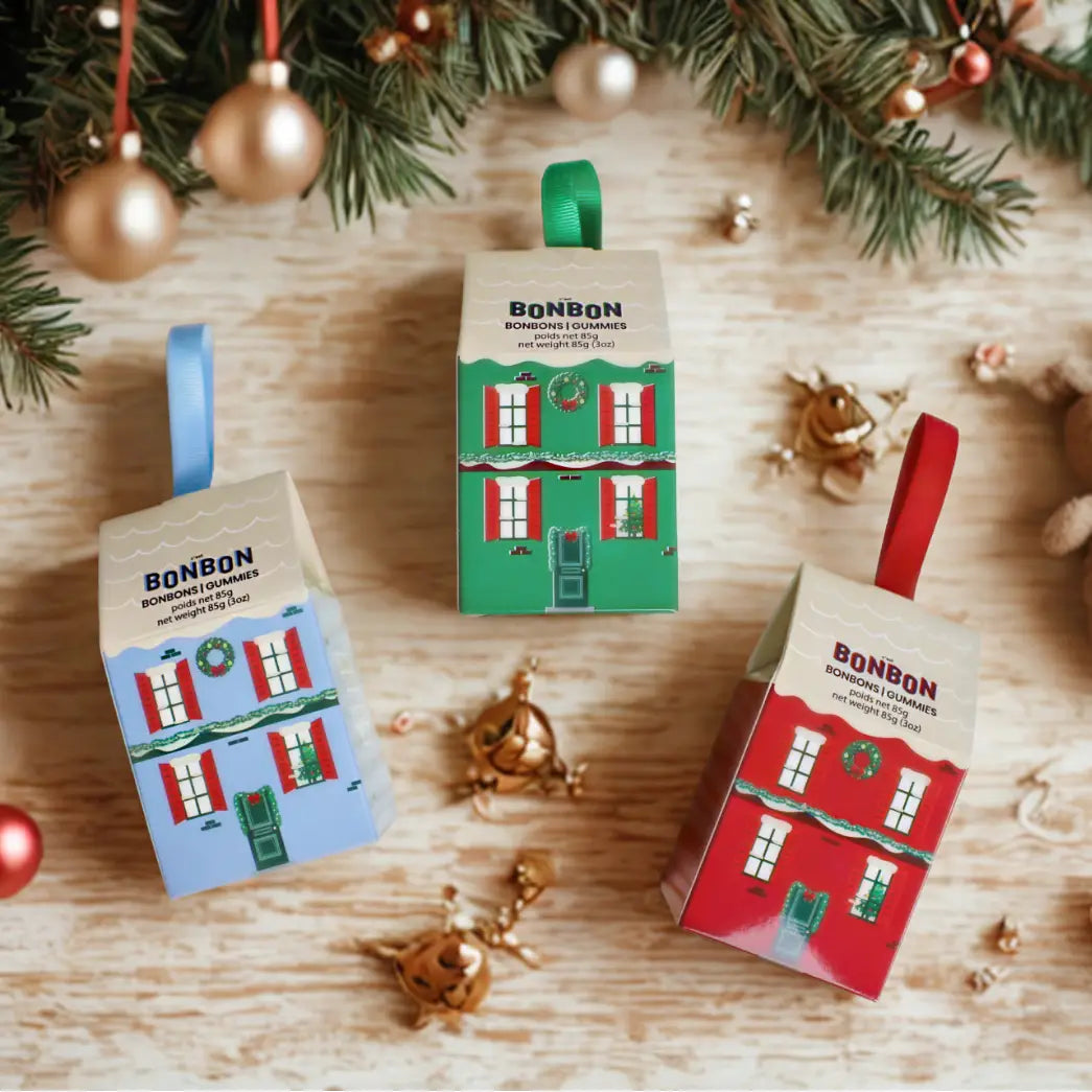 Little House Ornaments with Gummy Candies, Set of 3