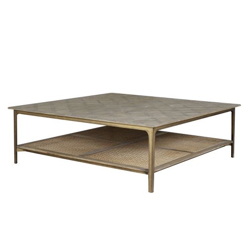 Grey Square Beechwood and Cane Coffee Table