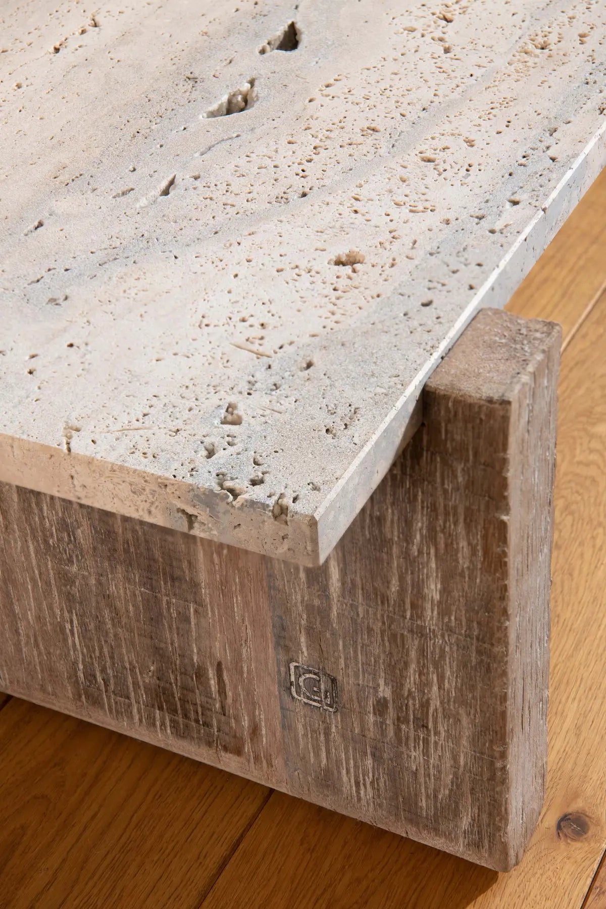 Coffee Table Bruce Reclaimed Wood and Travertine