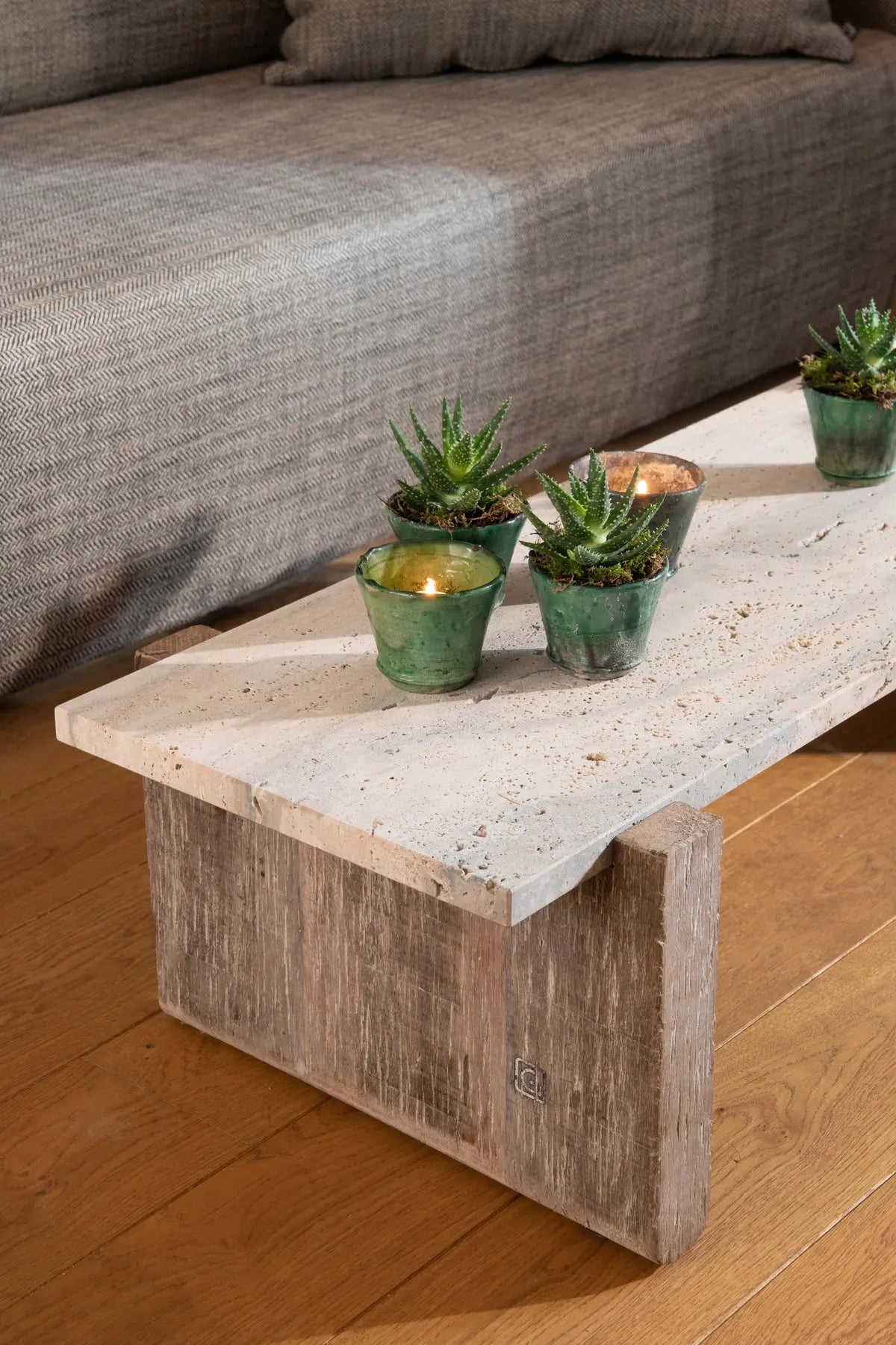 Coffee Table Bruce Reclaimed Wood and Travertine