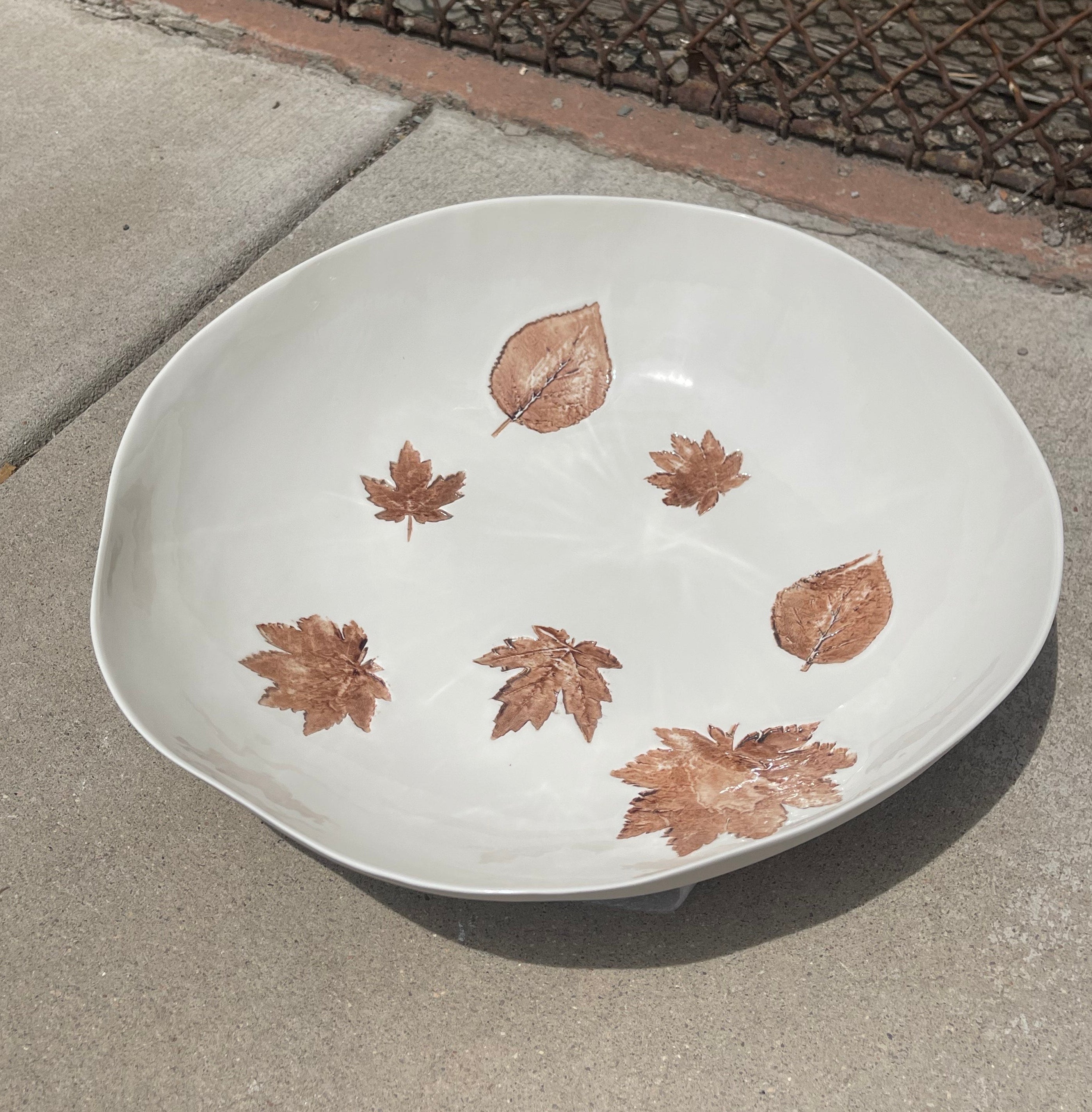 Porcelain Bowl Foliage, Brown 17"d. x 4"h.