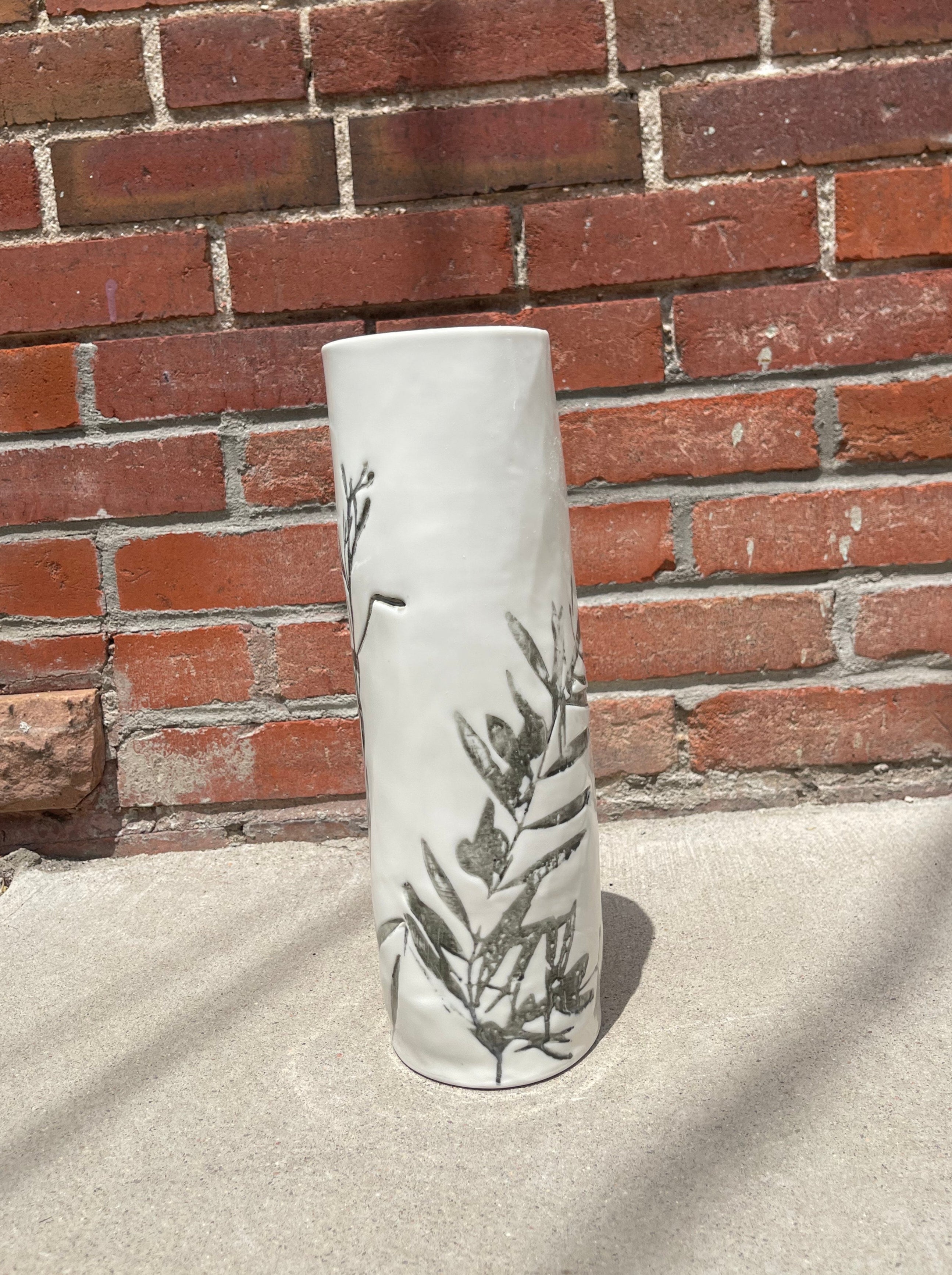 Porcelain Vase Leccino, Sage 4.33"d. x 14"h.
