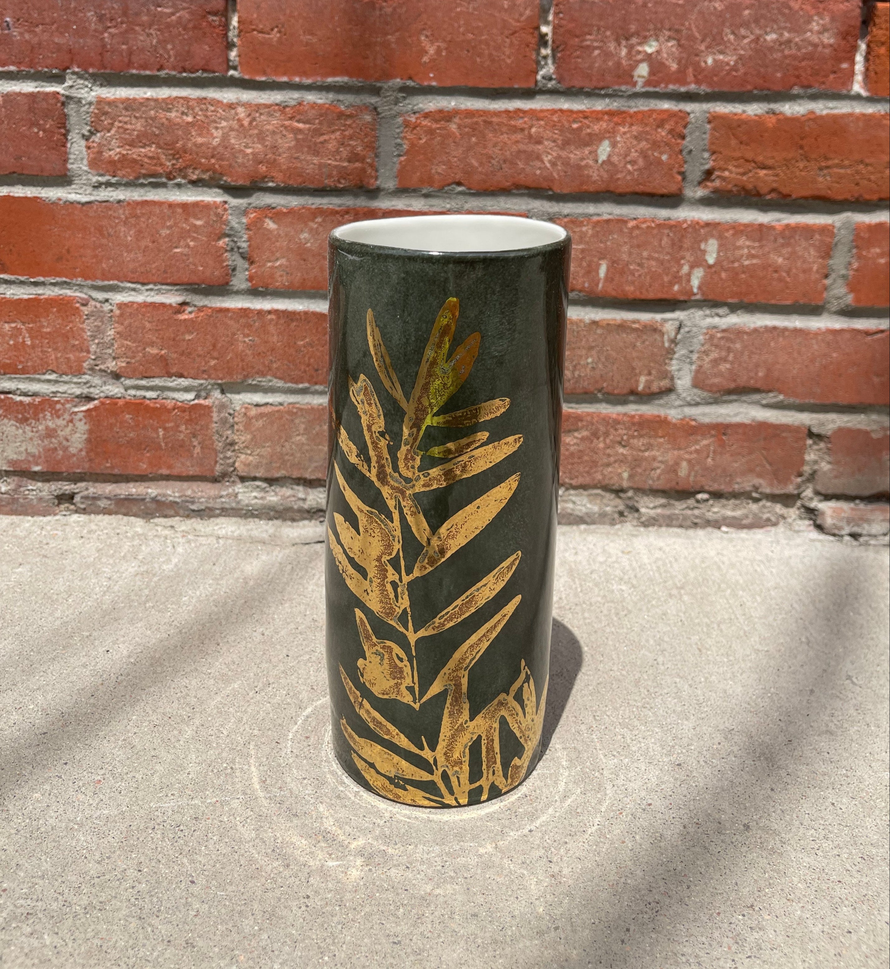Porcelain Vase Leccino Sage with Gold 4.33"d. x 10"h.