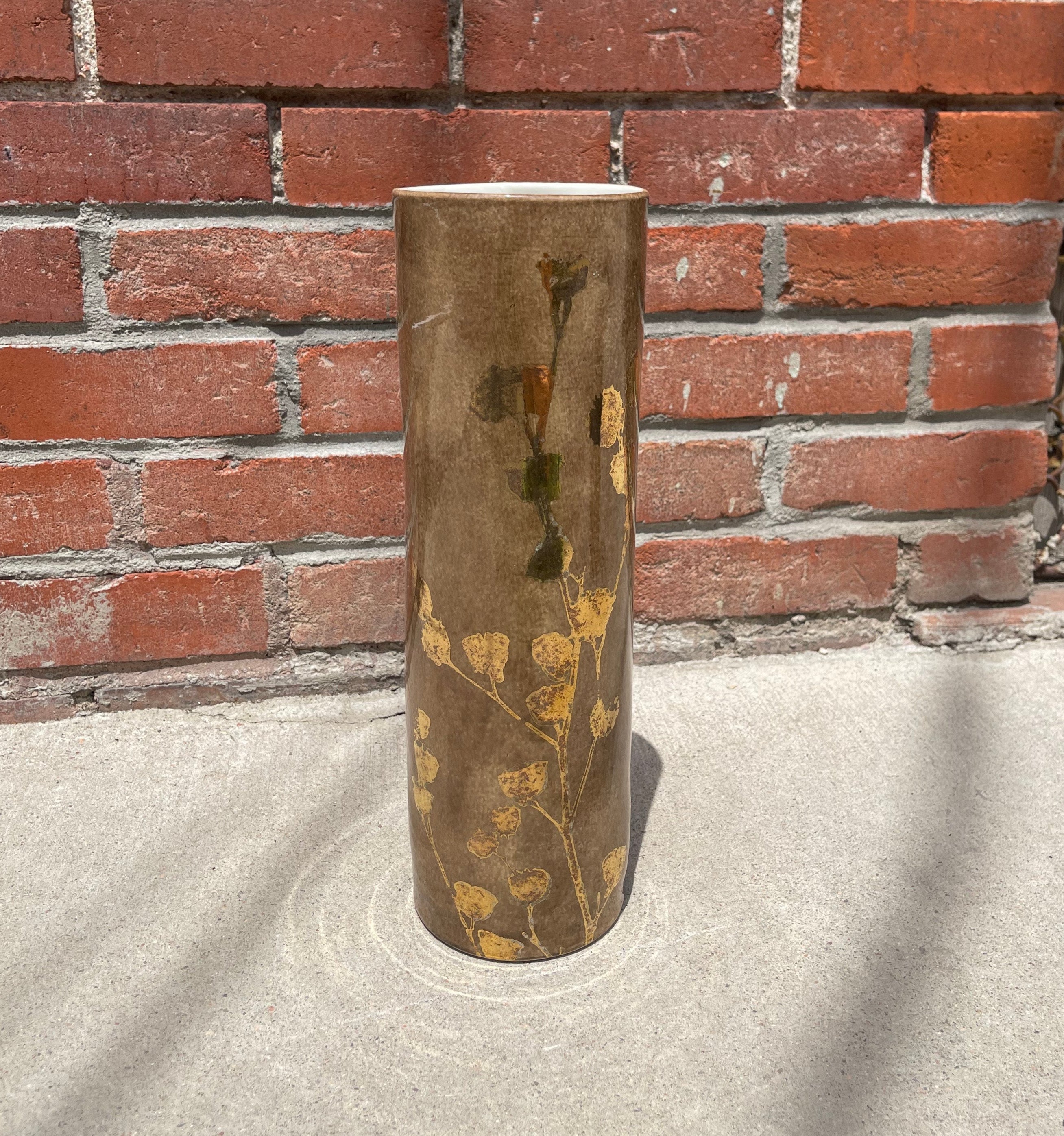 Porcelain Vase Twiggy Brown with Gold 4.33"d. x 14"h.