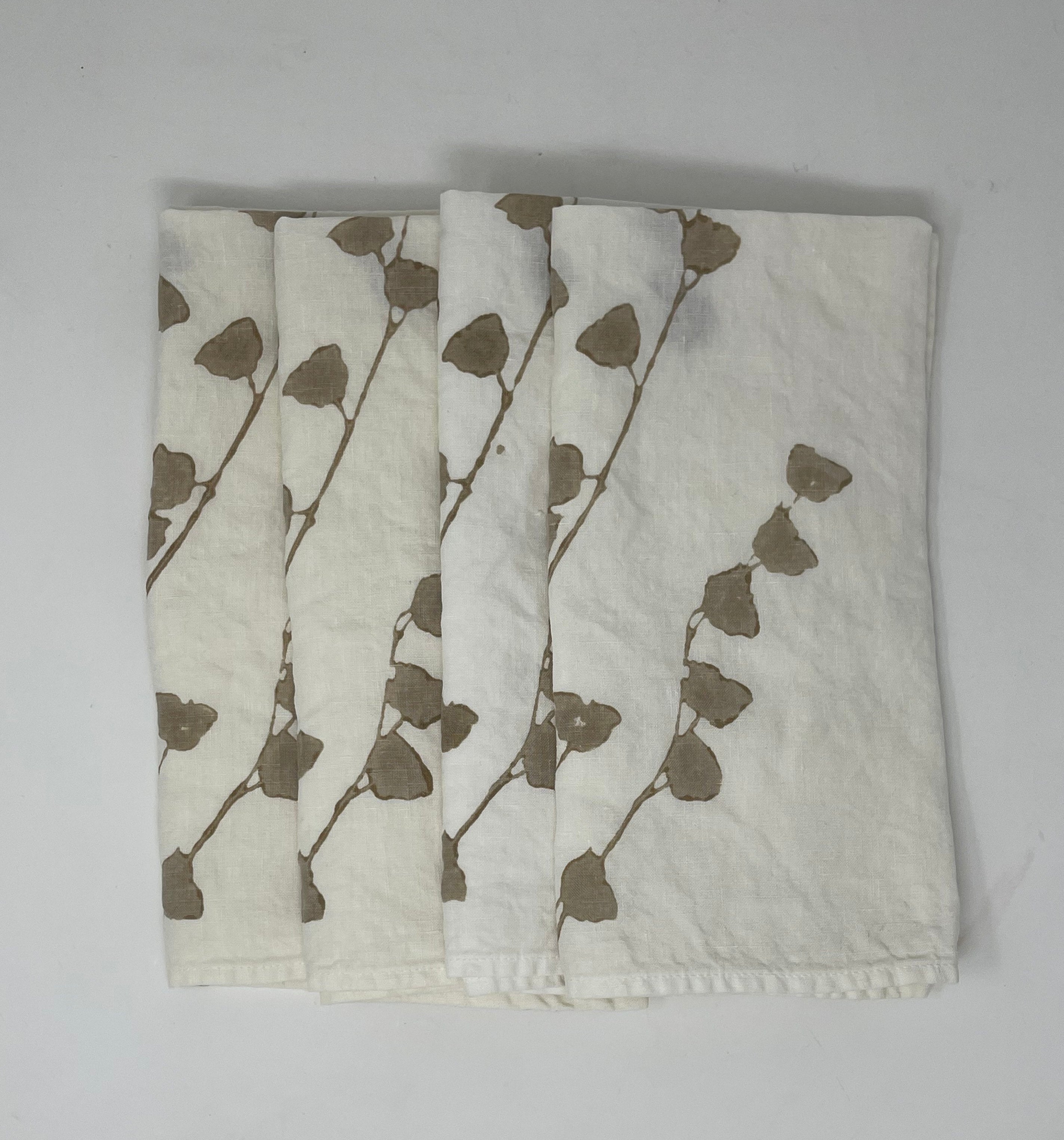 Napkins 100% Crumpled Natural White Linen, Set of 4