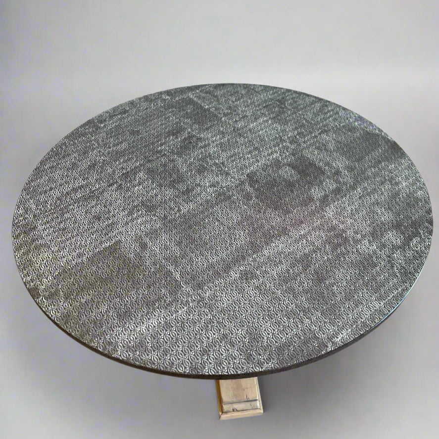 Custom Round Trendle Table with 48" Italian Lava Stone Top and Reclaimed Pine Base