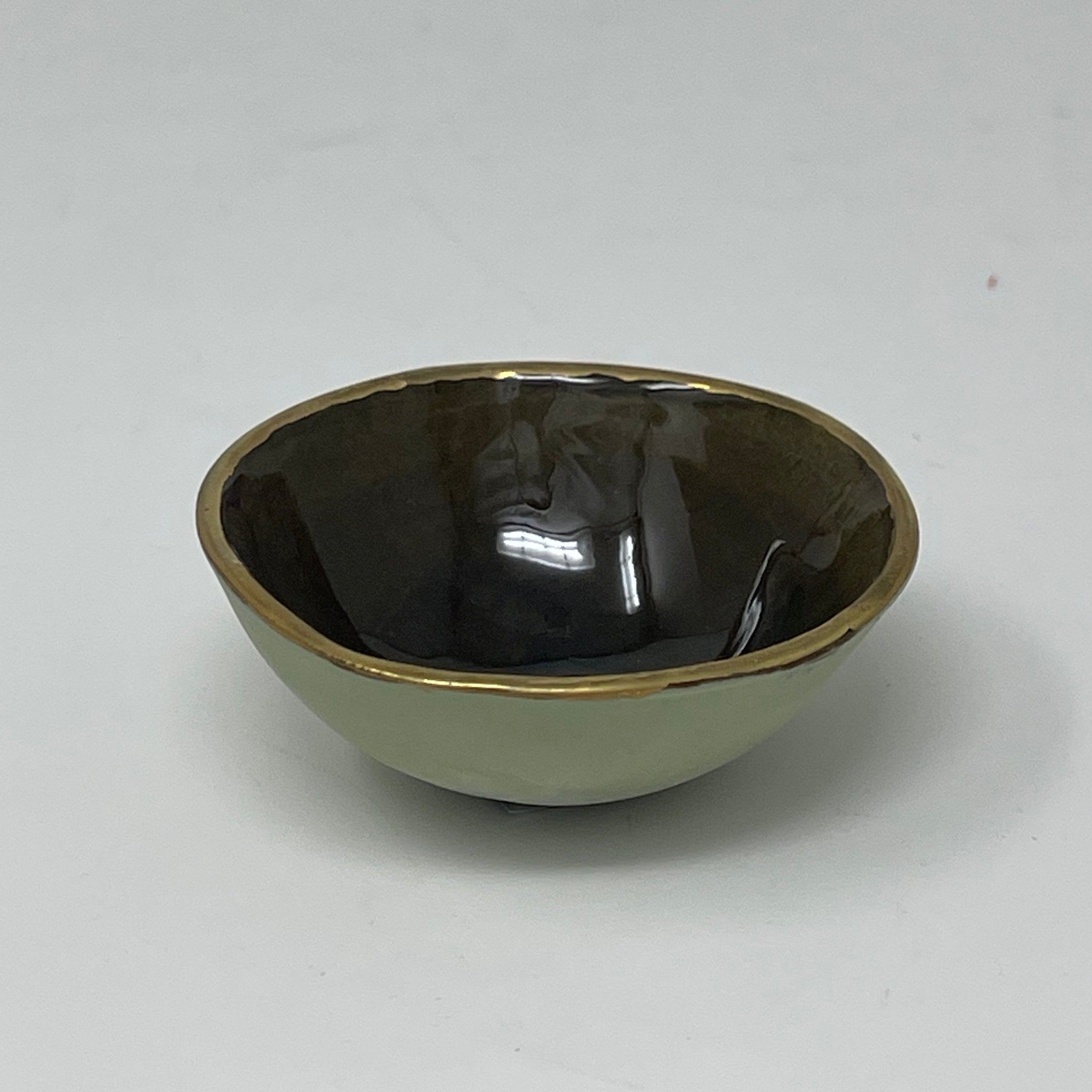 Porcelain Watercolor Bowl with Gold Trim 2.5" Diameter