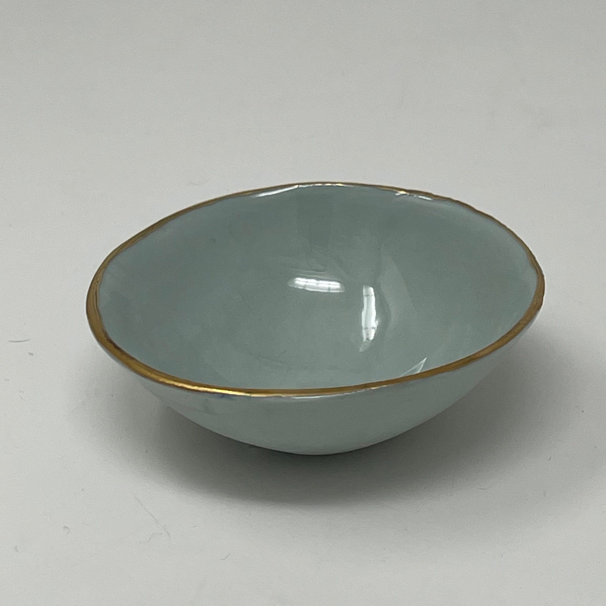 Porcelain Watercolor Bowl with Gold Trim 2.5" Diameter