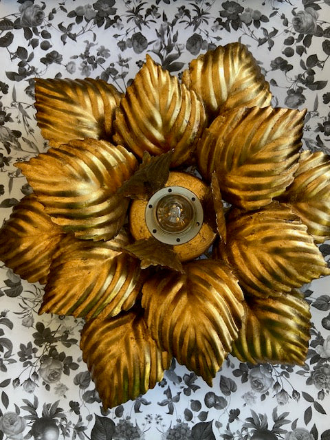Vintage 1970s Gold Italian Botanical Wall Sconce