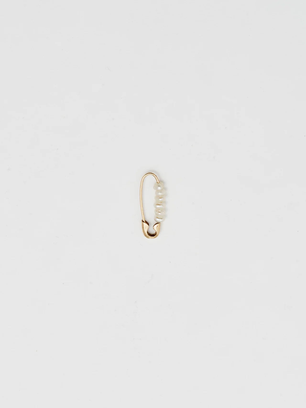 Loren Stewart Single Mini Friendship Seed Pearl Safety Pin Earring 14kt.YG
