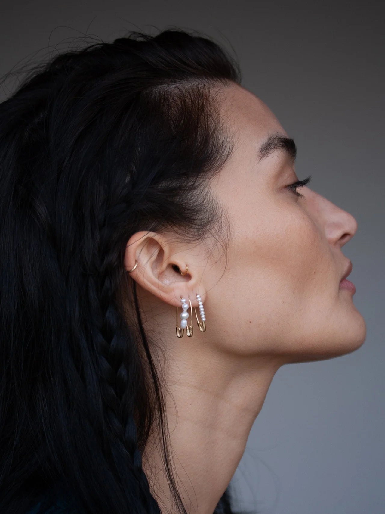 Loren Stewart Single Friendship Seed Pearl Safety Pin Earring 14kt. YG