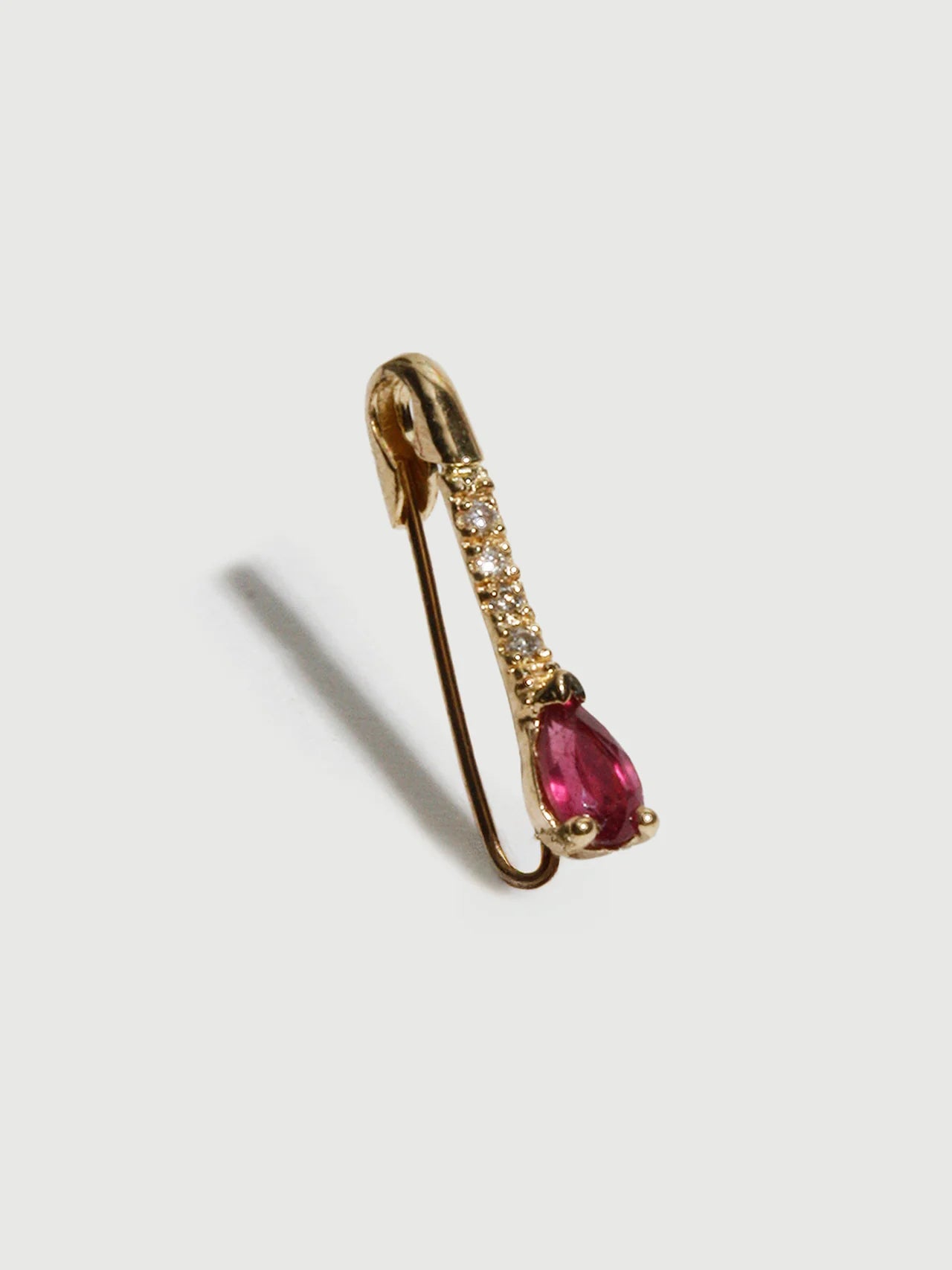 Loren Stewart Single Mini Ruby and Diamond Safety Pin Earring 14kt. YG
