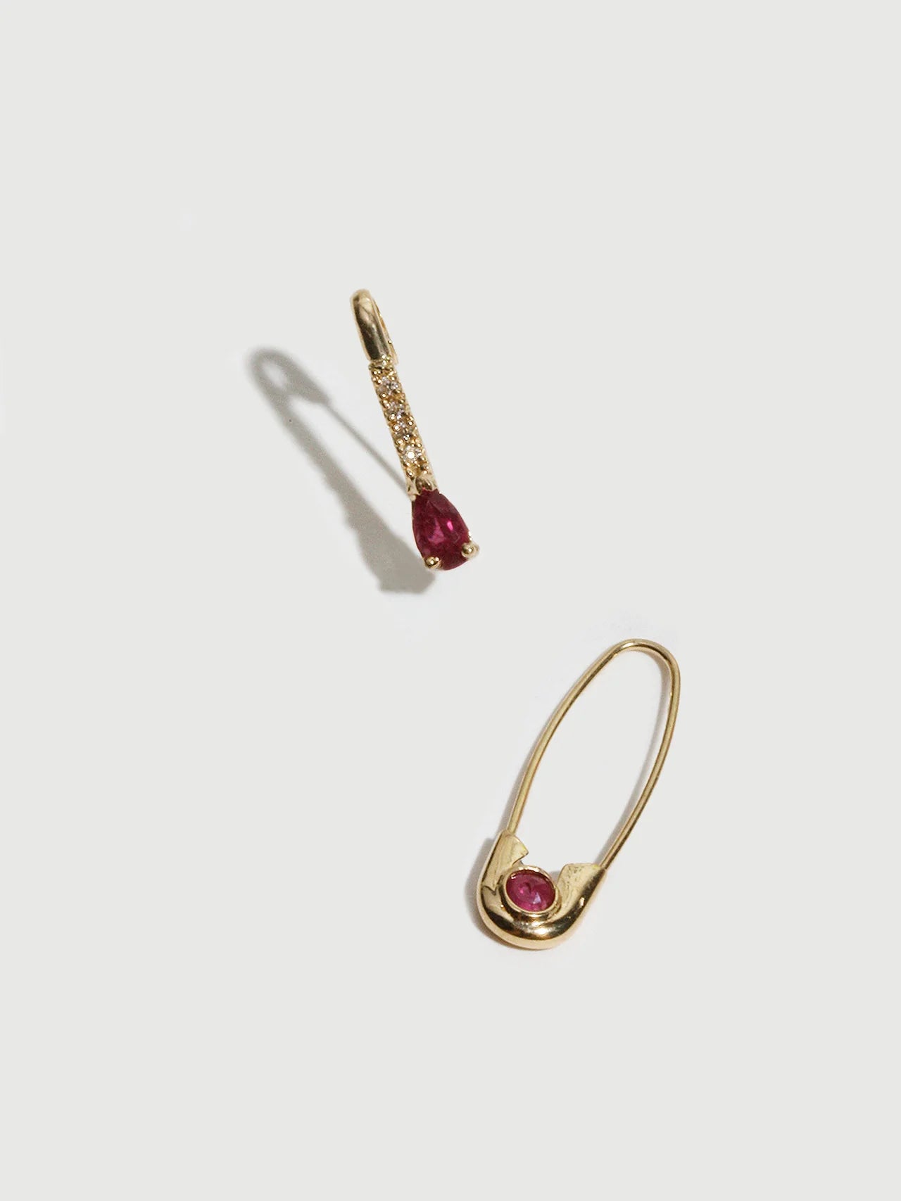 Loren Stewart Single Mini Ruby and Diamond Safety Pin Earring 14kt. YG