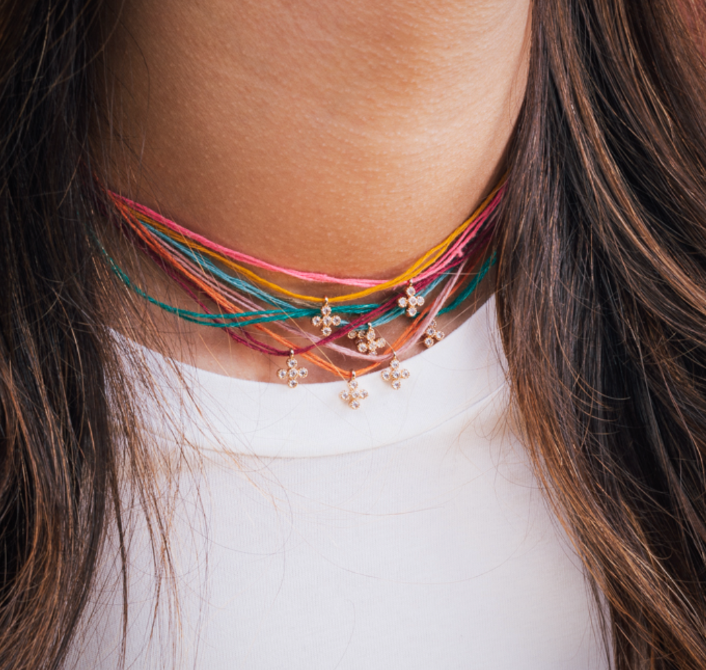 BB Linen Thread Necklace with a Small Zirconian Cross