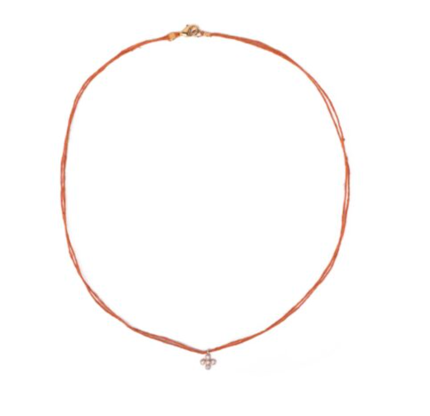 BB Linen Thread Necklace with a Small Zirconian Cross