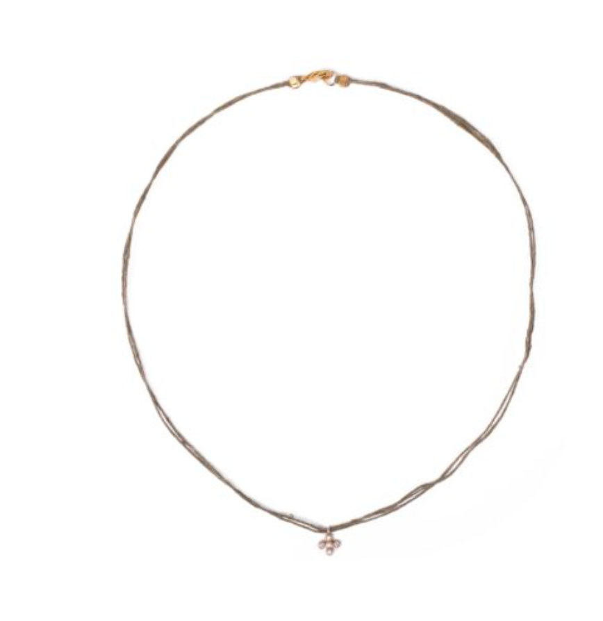 BB Linen Thread Necklace with a Small Zirconian Cross
