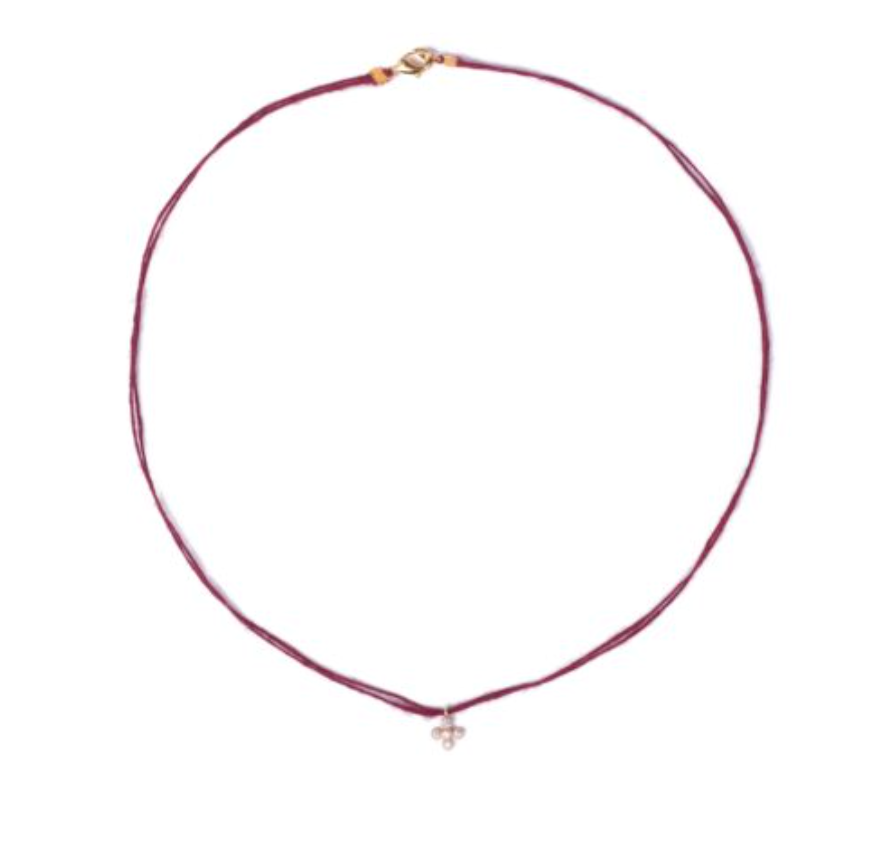 BB Linen Thread Necklace with a Small Zirconian Cross