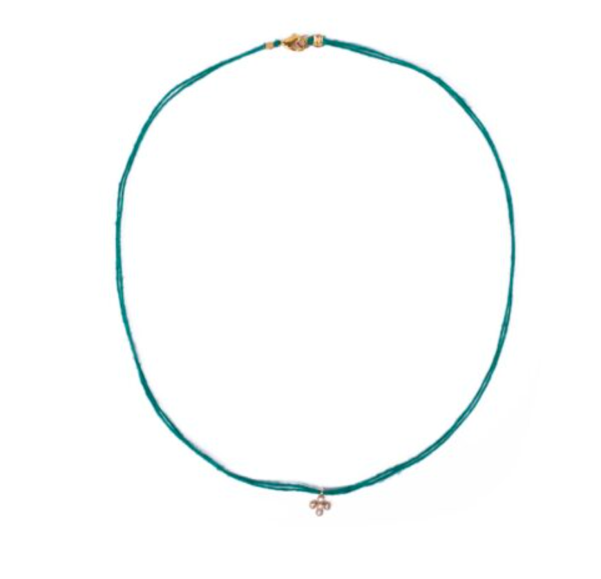 BB Linen Thread Necklace with a Small Zirconian Cross