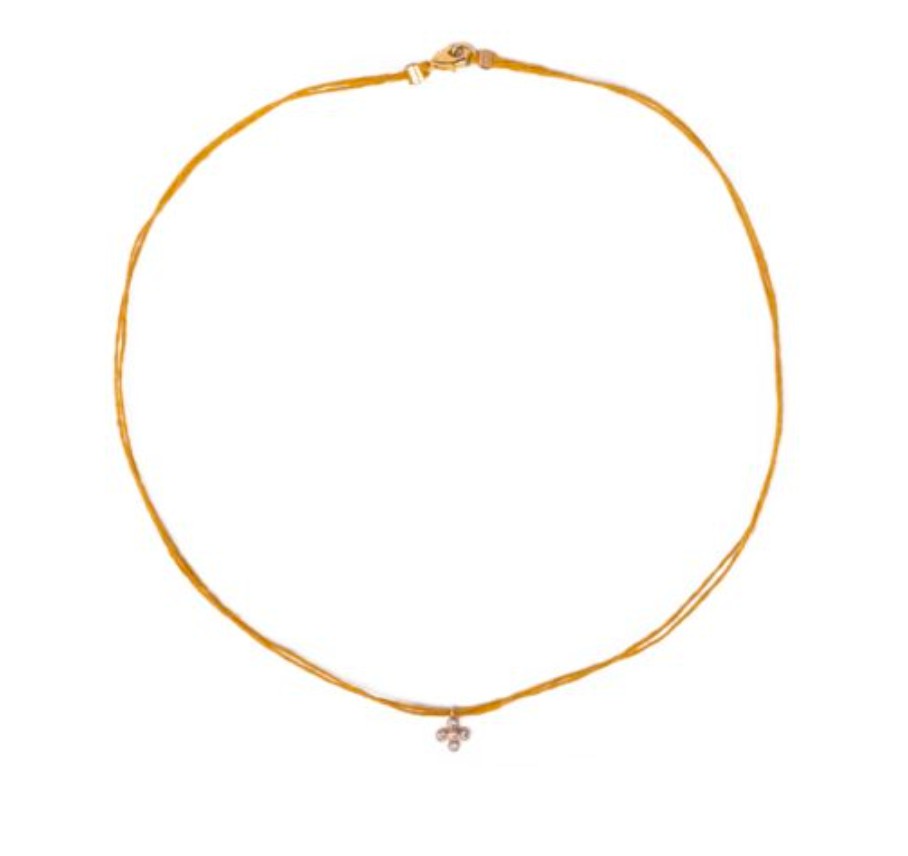 BB Linen Thread Necklace with a Small Zirconian Cross