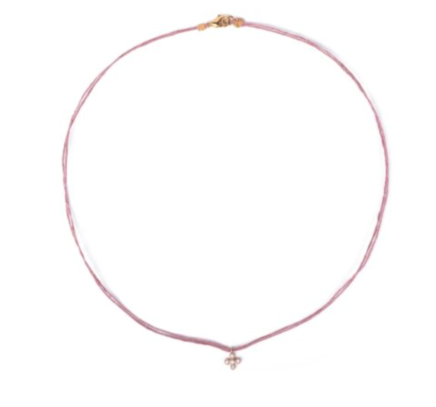 BB Linen Thread Necklace with a Small Zirconian Cross