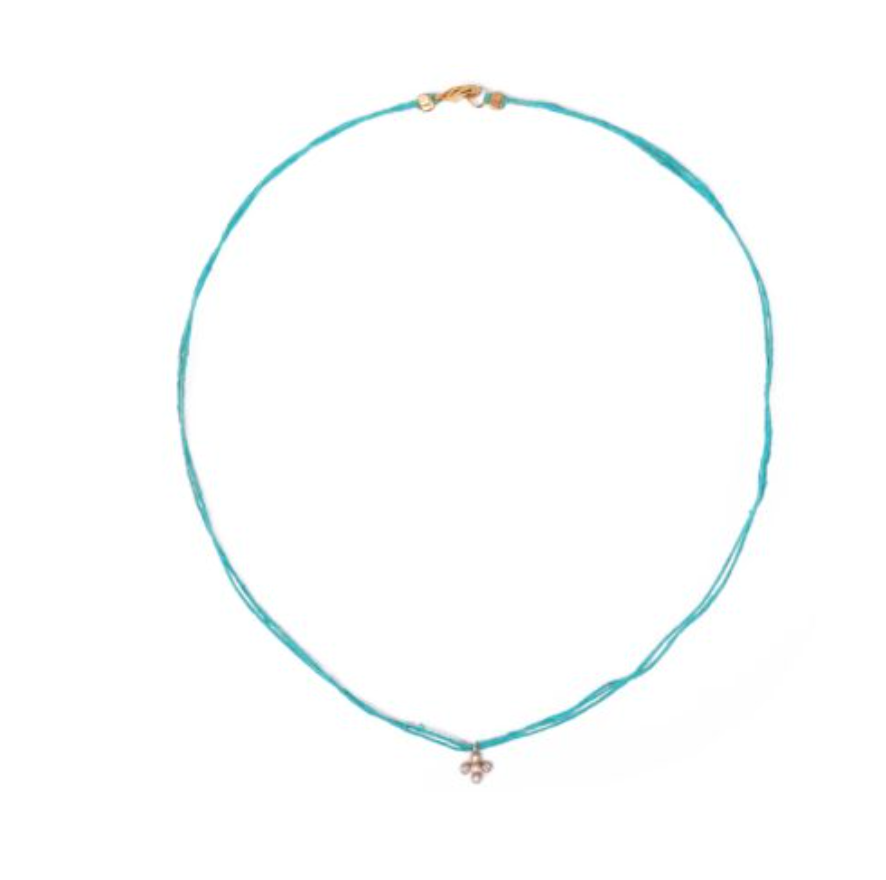 BB Linen Thread Necklace with a Small Zirconian Cross