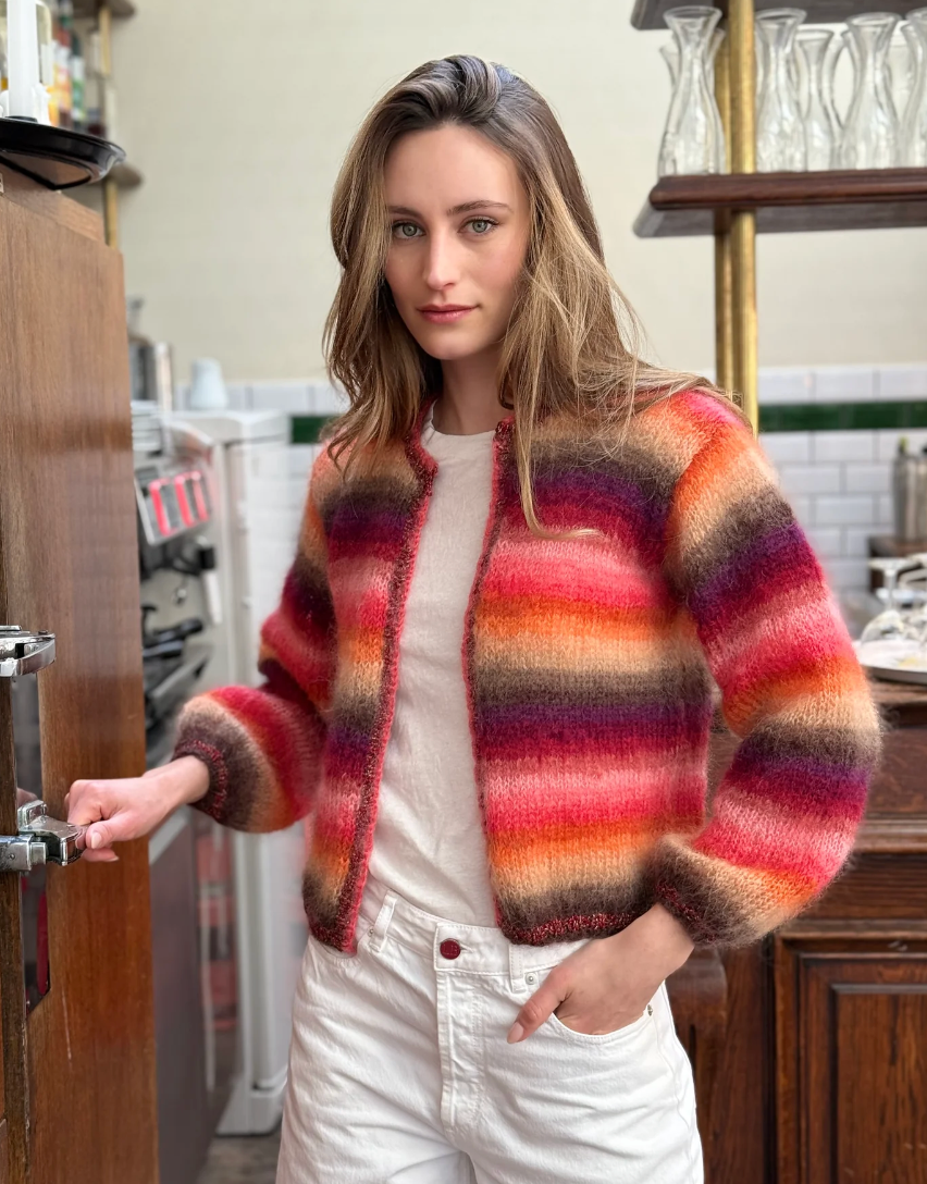 Rose Carmine Warms Rainbow Stripes Mini Cardigan, One Size