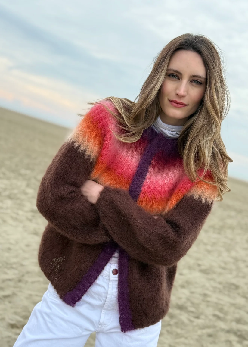 Rose Carmine Warms Rainbow Cardigan, One SIze