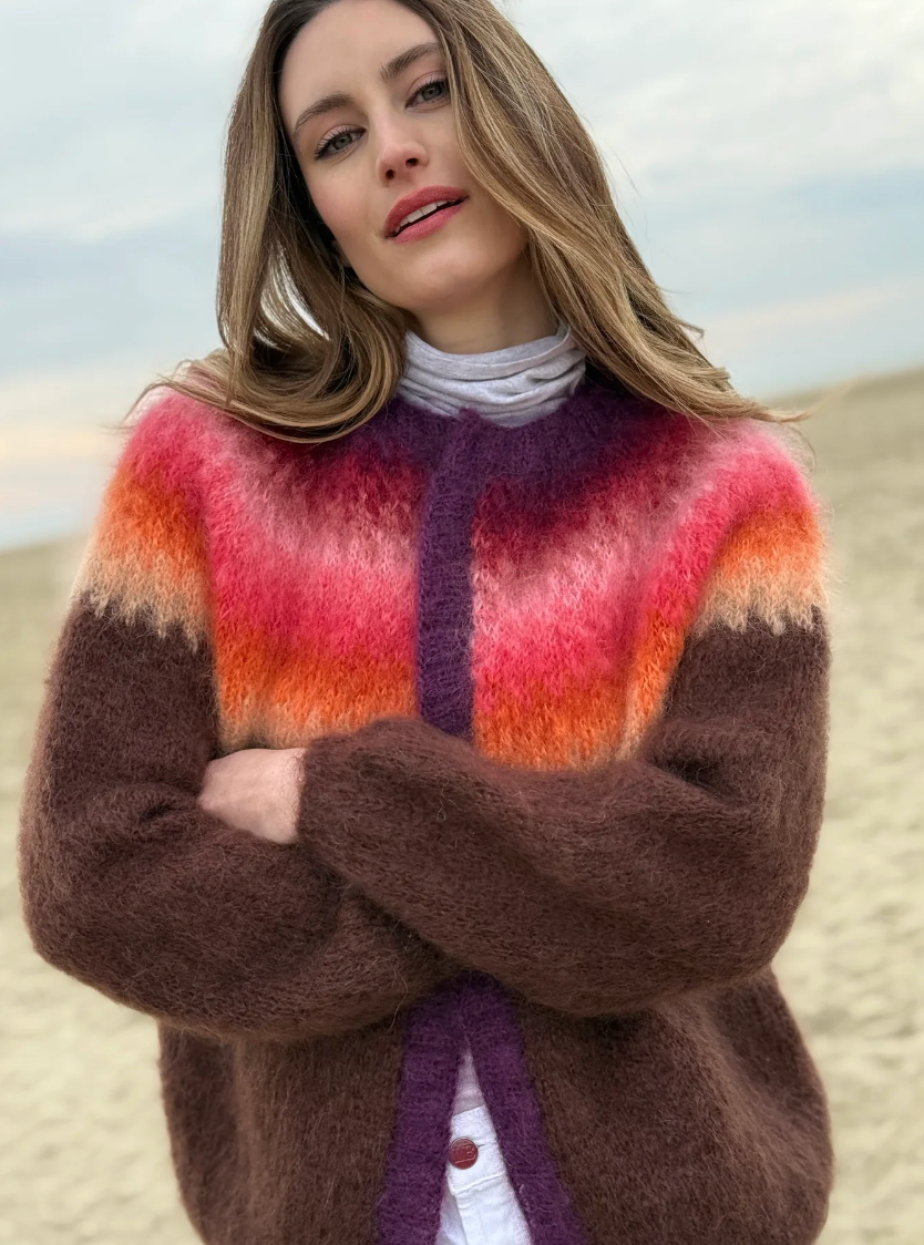 Rose Carmine Warms Rainbow Cardigan, One SIze