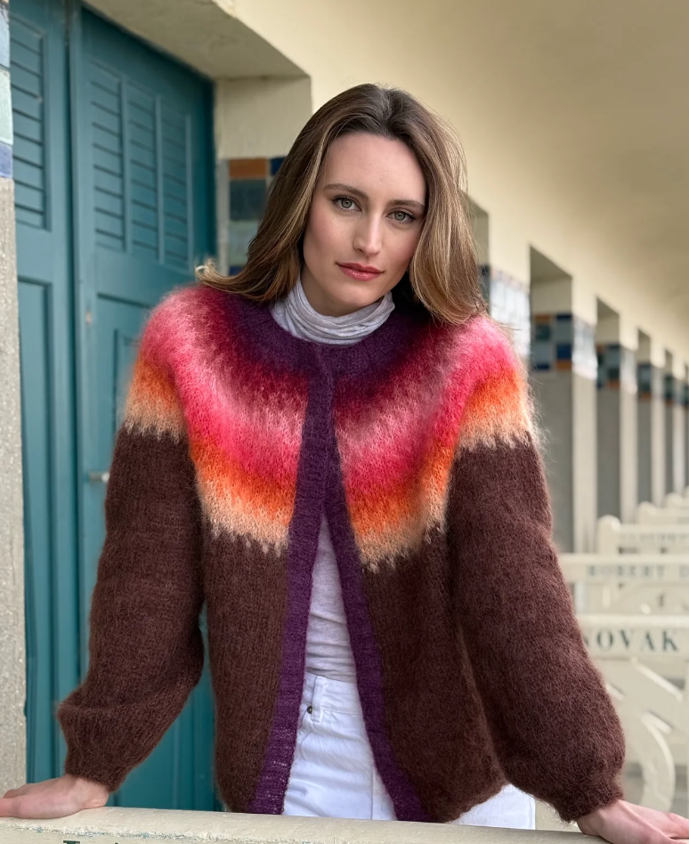 Rose Carmine Warms Rainbow Cardigan, One SIze