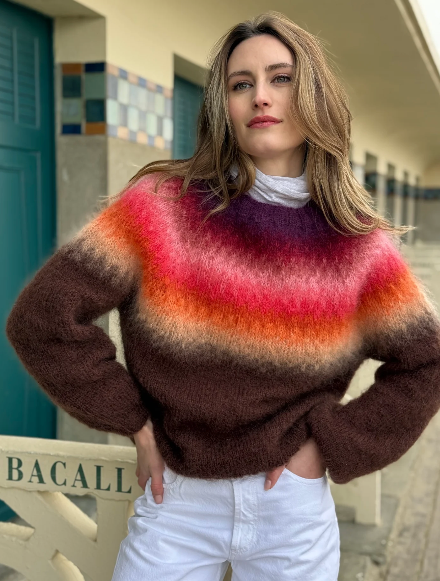 Rose Carmine Warms Rainbow Crew Neck  Sweater