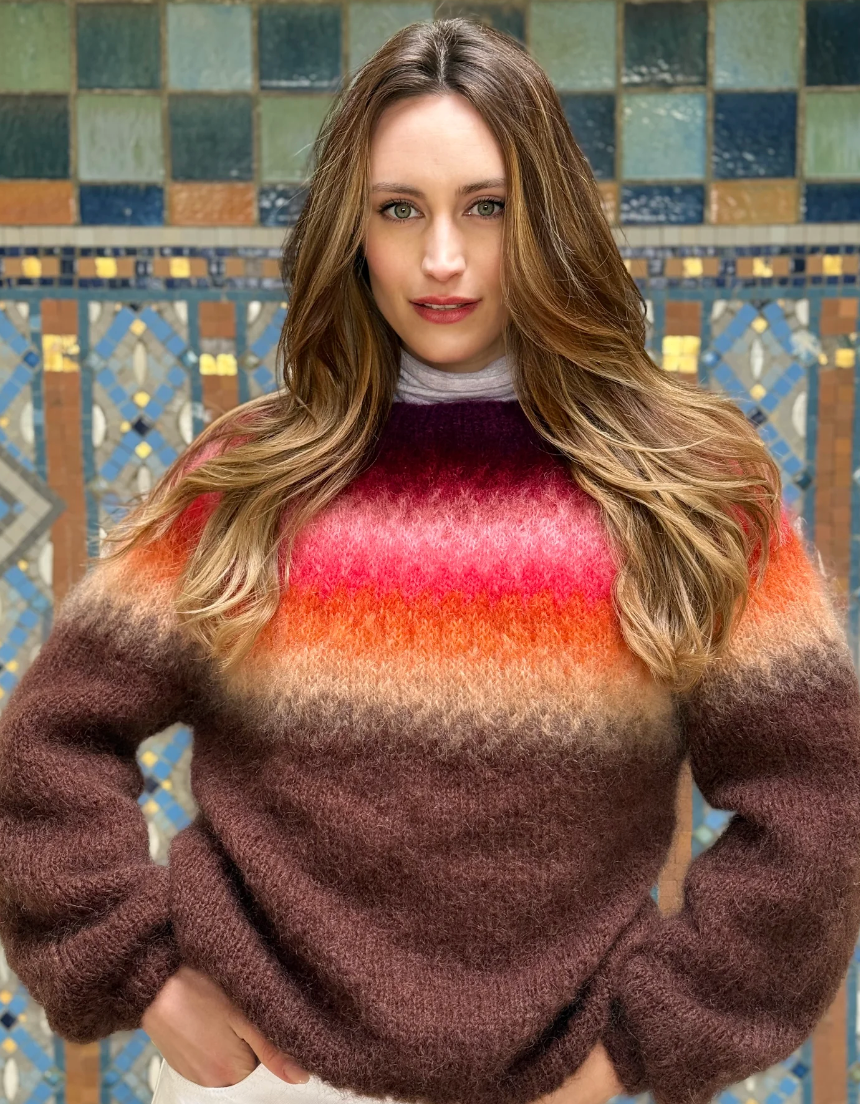 Rose Carmine Warms Rainbow Crew Neck Sweater