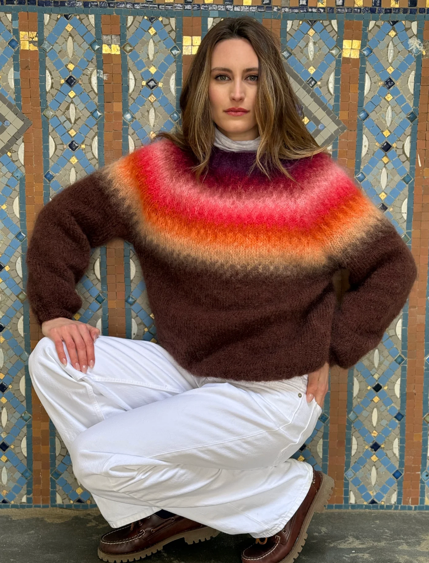 Rose Carmine Warms Rainbow Crew Neck  Sweater