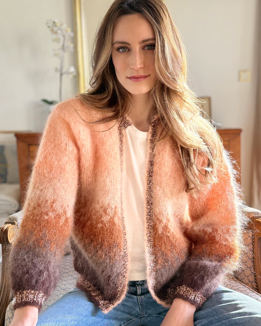 Rose Carmine Tie & Dye Cardigan Sweater, One Size