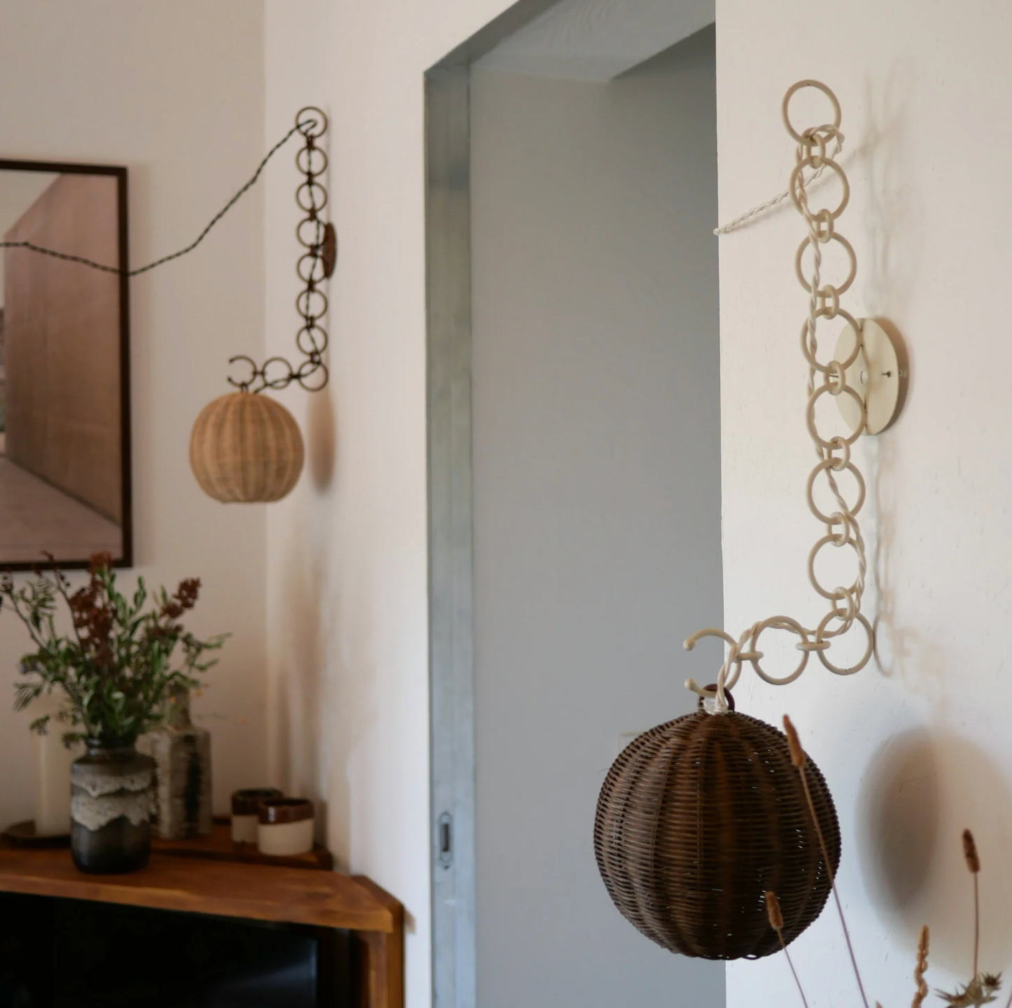 Honore Deco CATENA PENDANT LAMP, Brown Chain/Rattan Shade - Homebody Denver