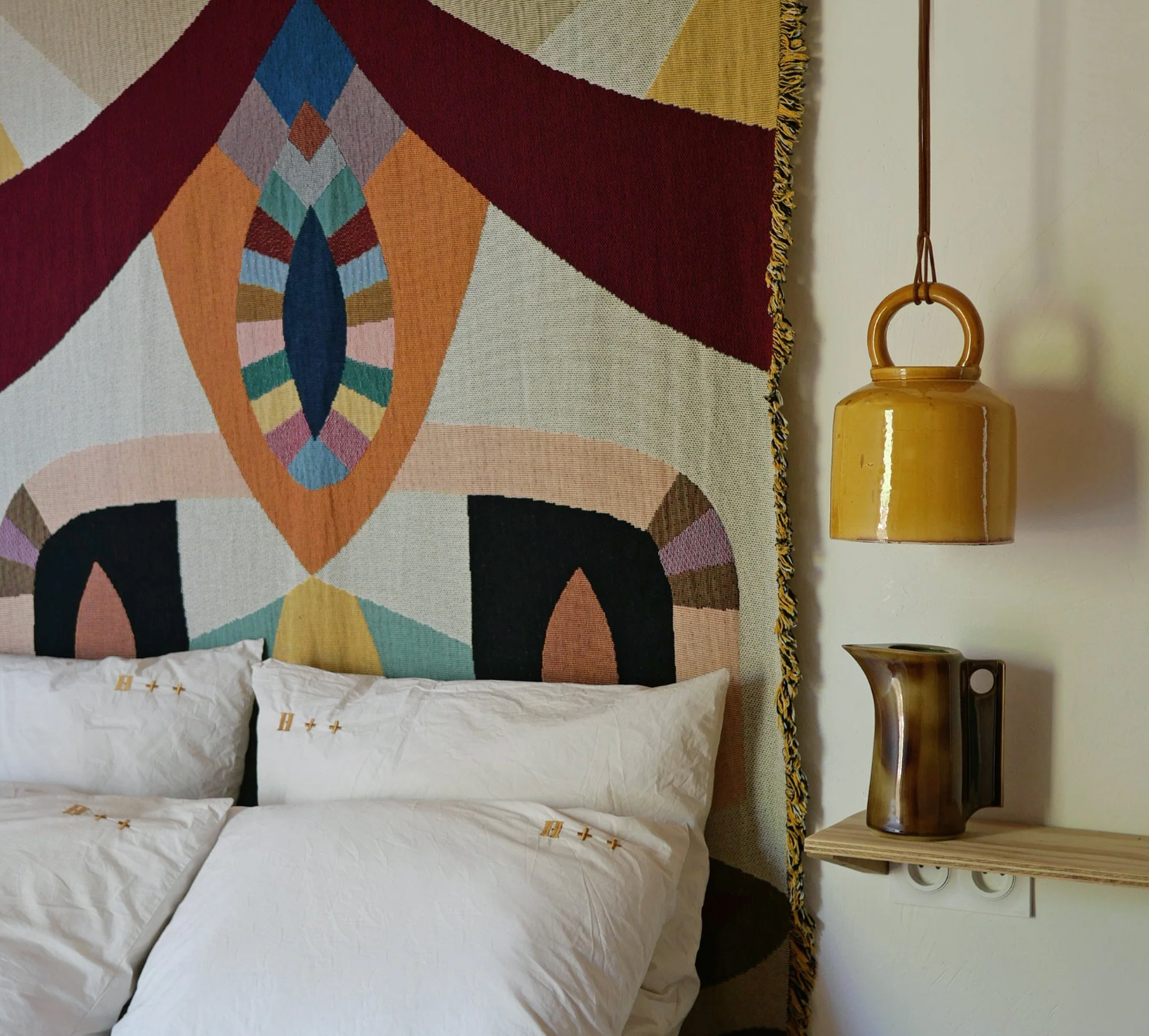 Honore Deco NORI Burnt Yellow Ceramic Pendant Lamp Bell - Homebody Denver