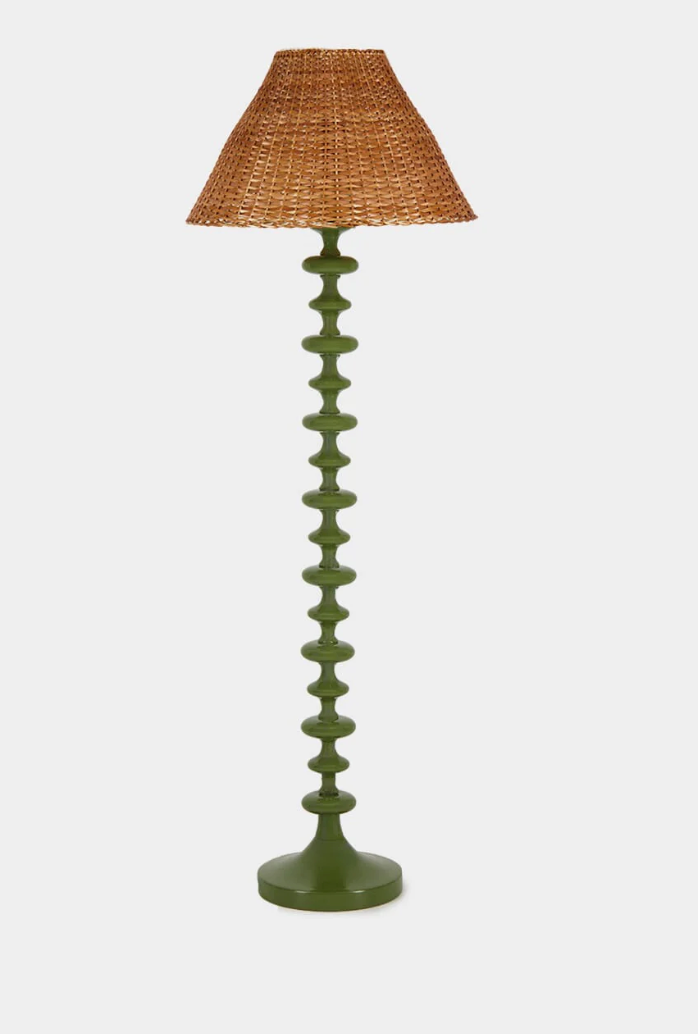 FREIXO GREEN CERAMIC FLOOR LAMP WITH WICKER SHADE