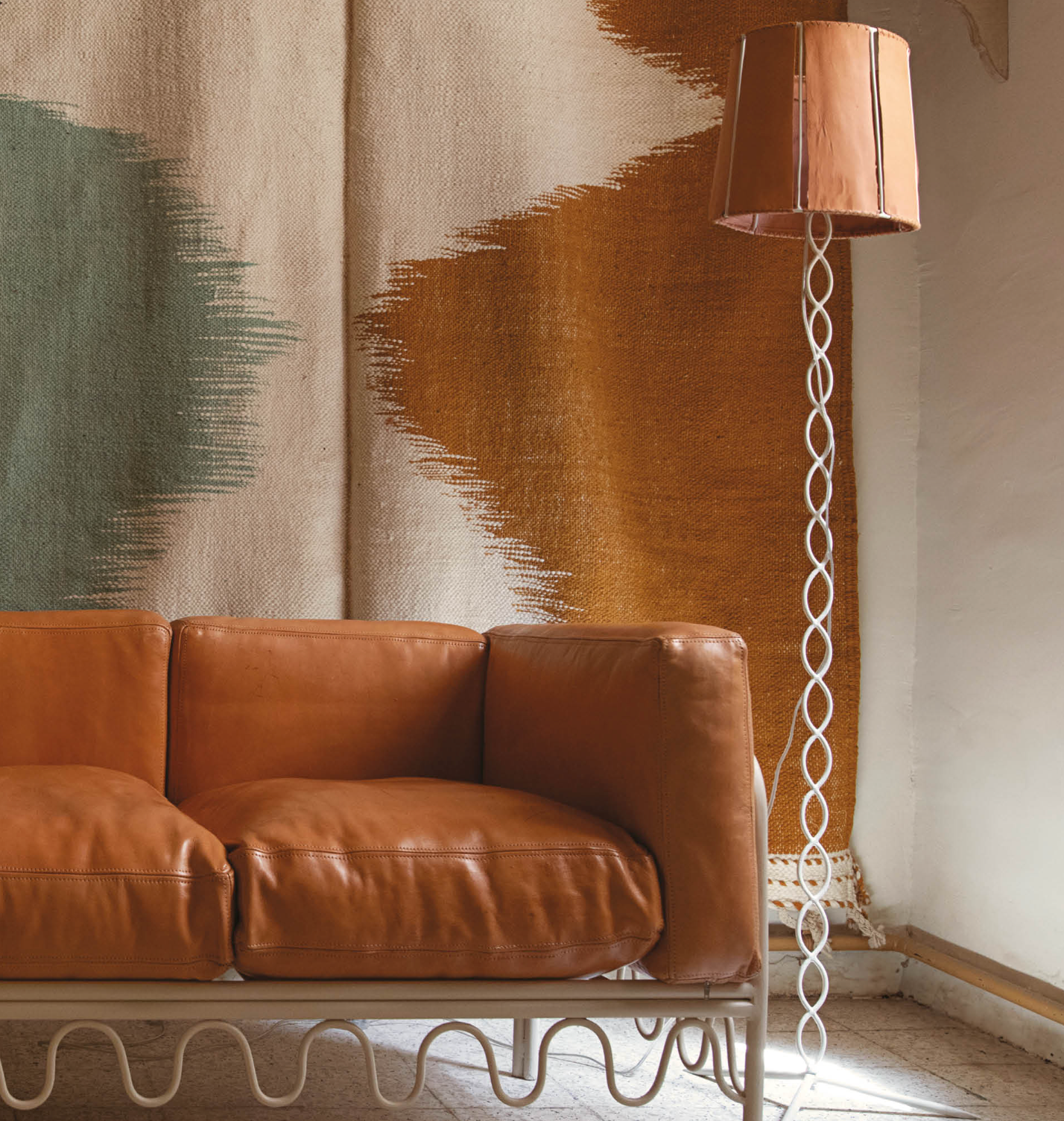 Honore Deco Braided Raw Ecru Floor Lamp with Natural Leather Shade - Homebody Denver