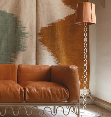 Honore Deco Braided Raw Ecru Floor Lamp with Natural Leather Shade - Homebody Denver