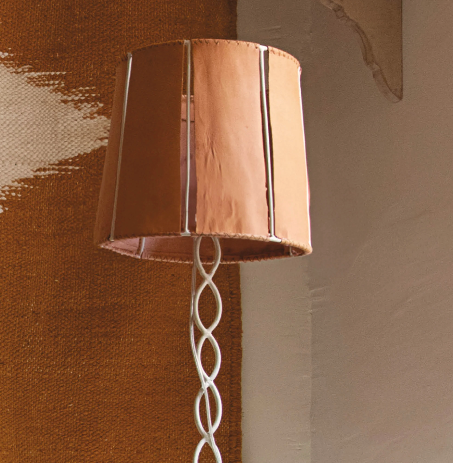 Honore Deco Braided Raw Ecru Floor Lamp with Natural Leather Shade - Homebody Denver