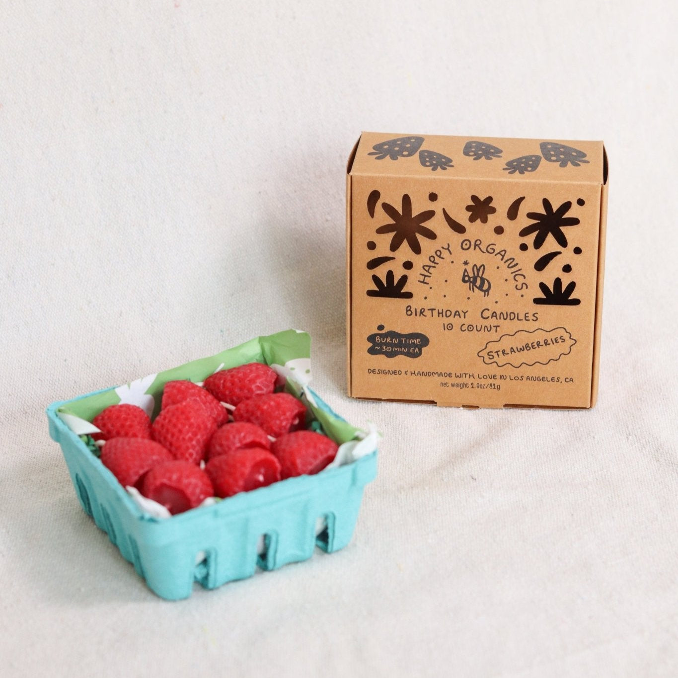 Beeswax Strawberry Birthday Candles