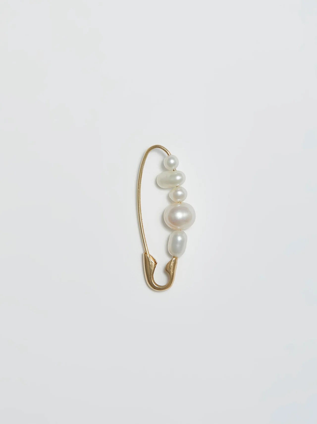 Loren Stewart Single Mixed Size Freshwater Pearl Safety Pin Earring 14kt.