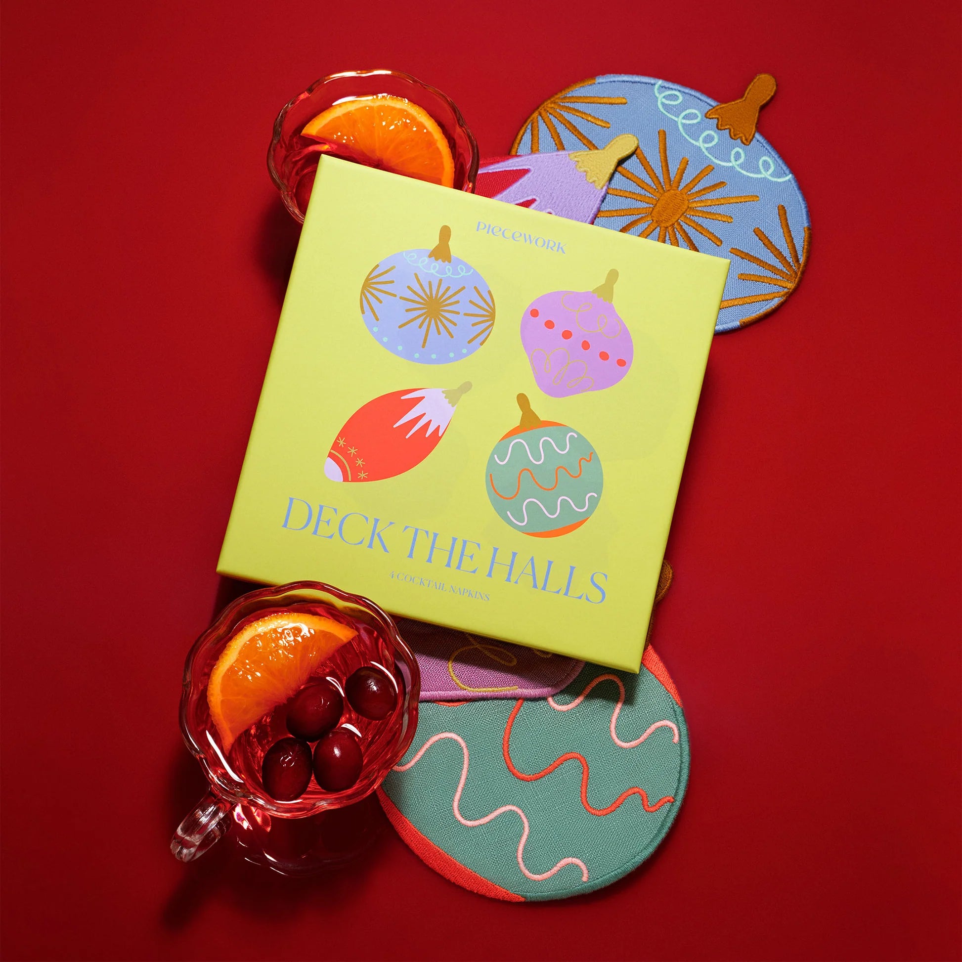 Deck the Halls Linen Cocktail Napkins - Set of 4