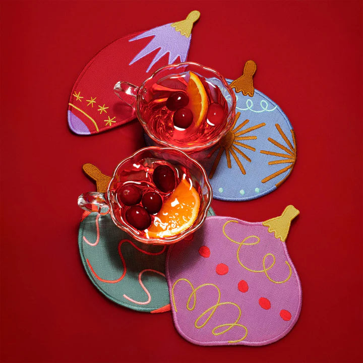 Deck the Halls Linen Cocktail Napkins - Set of 4