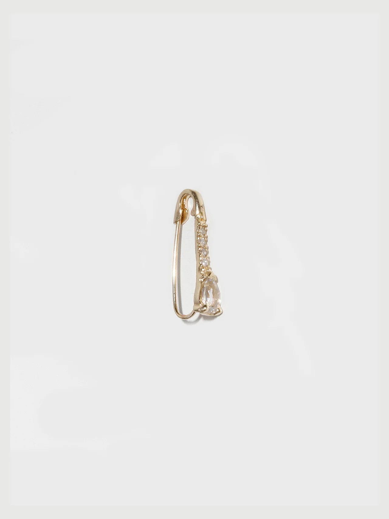 Loren Stewart Single Mini White Sapphire + Diamonds Safety Pin Earring 14kt. YG