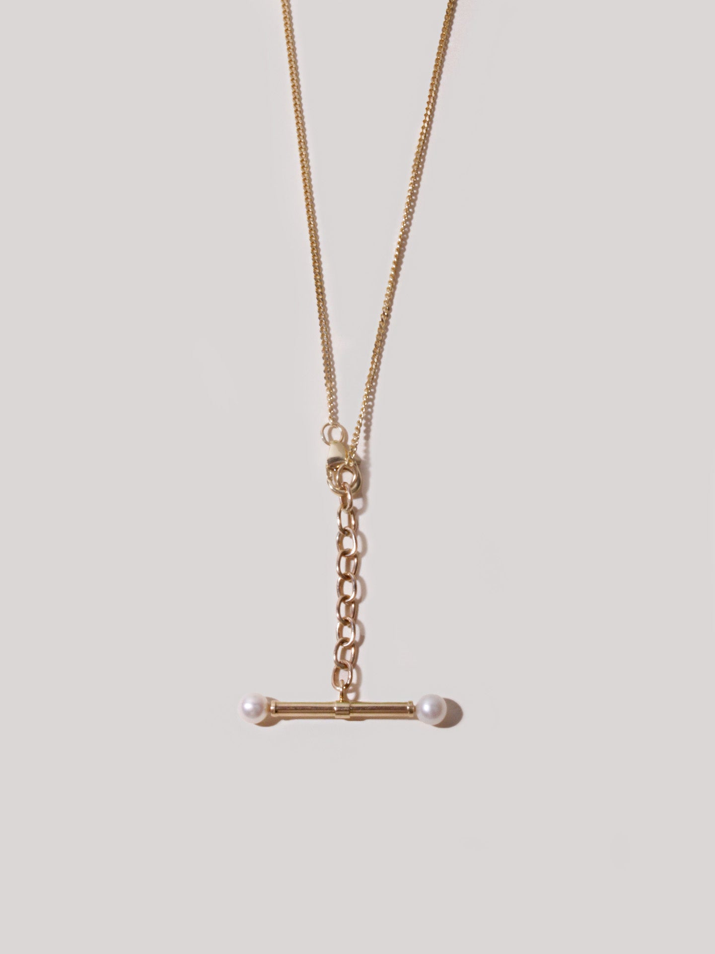 Loren Stewart Barbell Pearl Toggle Necklace 14kt YG 17"