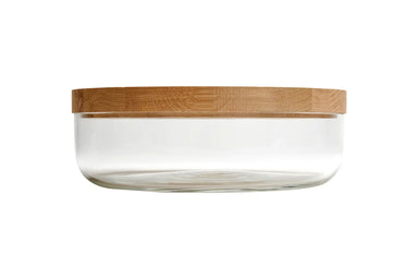 30 x 7cm Transparent Glass Bowl with 3cm Oak Lid - Homebody Denver