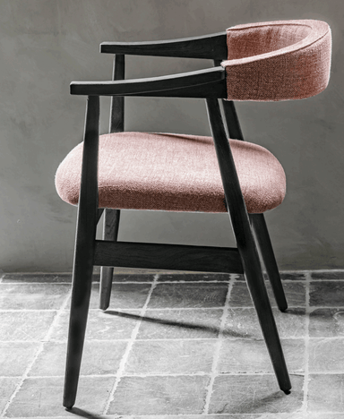 Armchair Faye Reclaimed Blackened Teak Upholstered in Rose Fabric