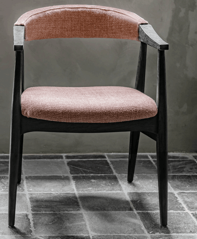 Armchair Faye Reclaimed Blackened Teak Upholstered in Rose Fabric