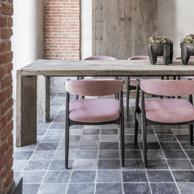 Armchair Faye Reclaimed Blackened Teak Upholstered in Rose Fabric