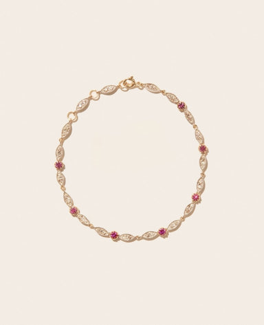 AVA Bracelet, pink sapphire, 9 carat yellow gold, diamonds, and silver - Homebody Denver